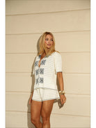 CONJUNTO SHORT KAILANE - BRANCO/ AZUL MARINHO