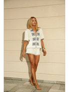 CONJUNTO SHORT KAILANE - BRANCO/ AZUL MARINHO
