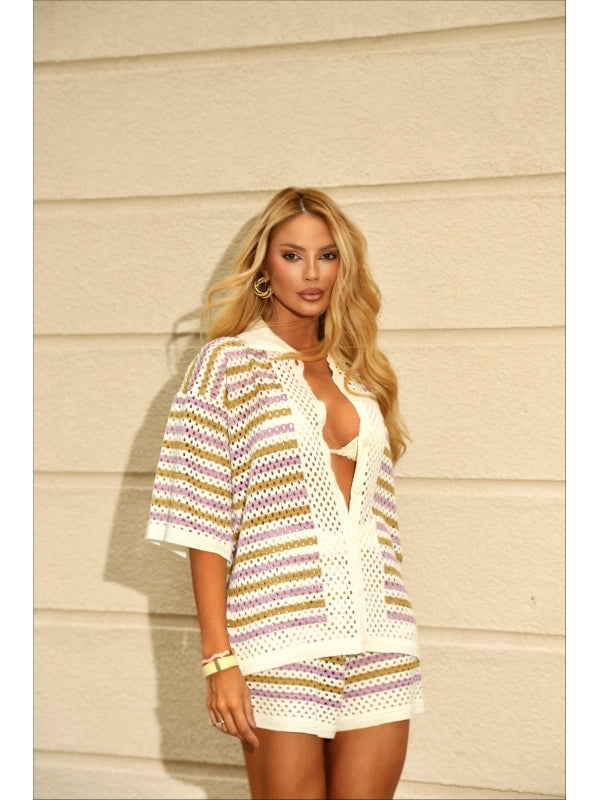 CONJUNTO SHORT ELLIE - BRANCO/LILAS/DOURADO